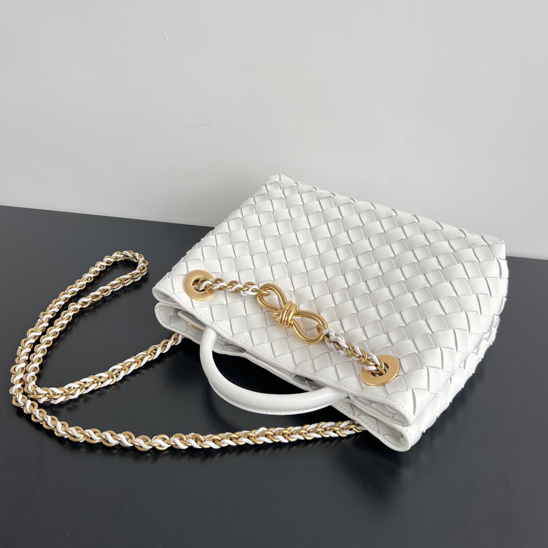 Small Andiamo Intrecciato Leather Top Handle Bag White